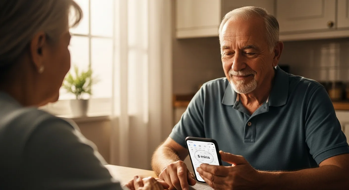 Senior man scheduling meditation time on his phone.