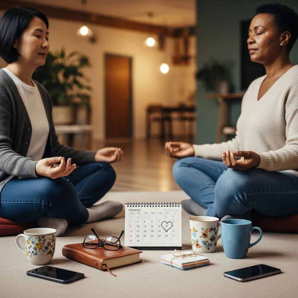 Friends meditating together.