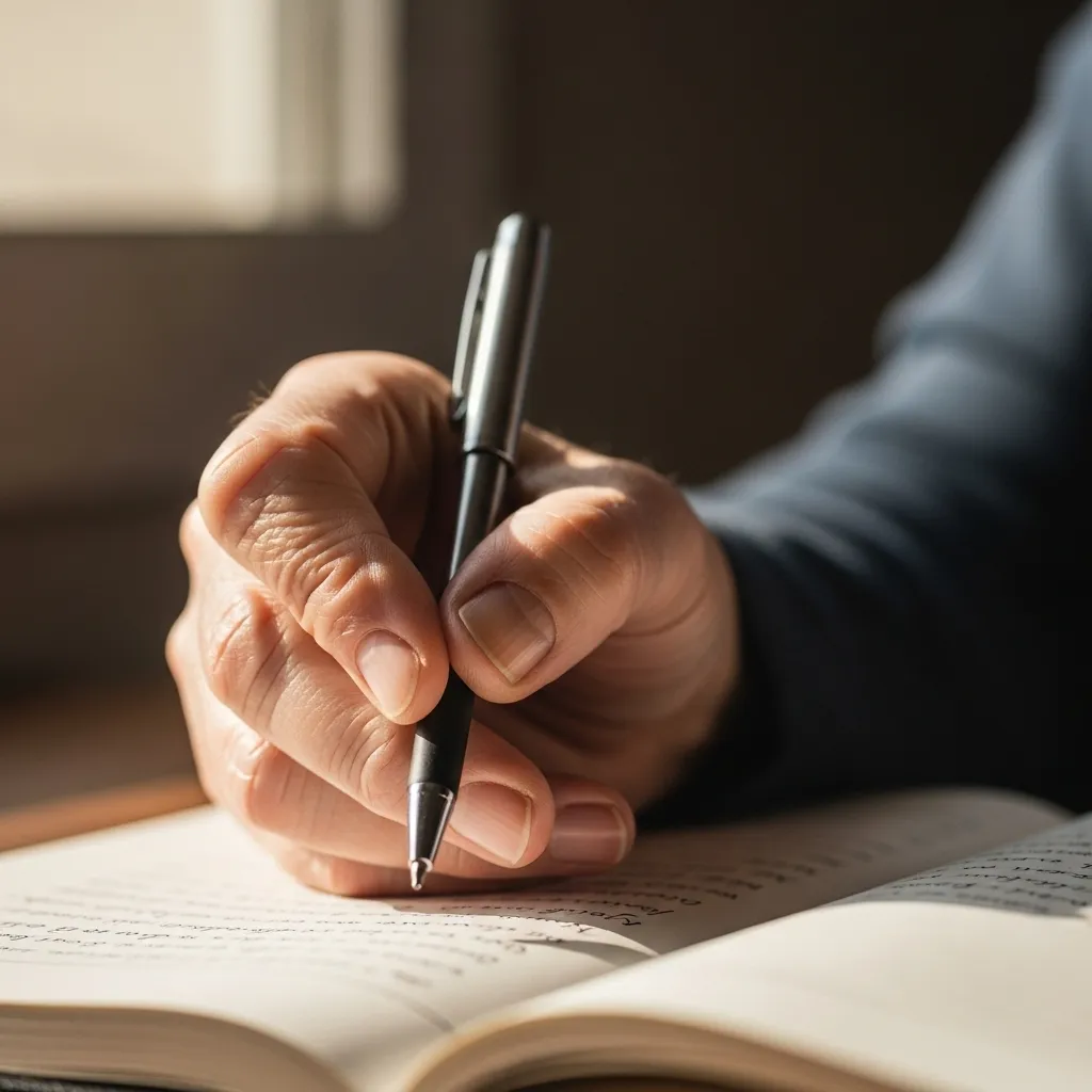 Hand writing in journal.