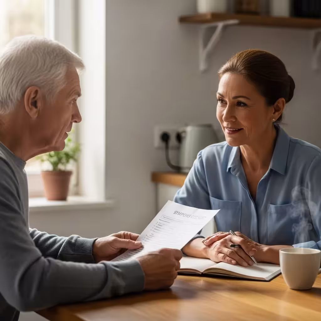 Older man and doctor discuss symptoms during a check-up.