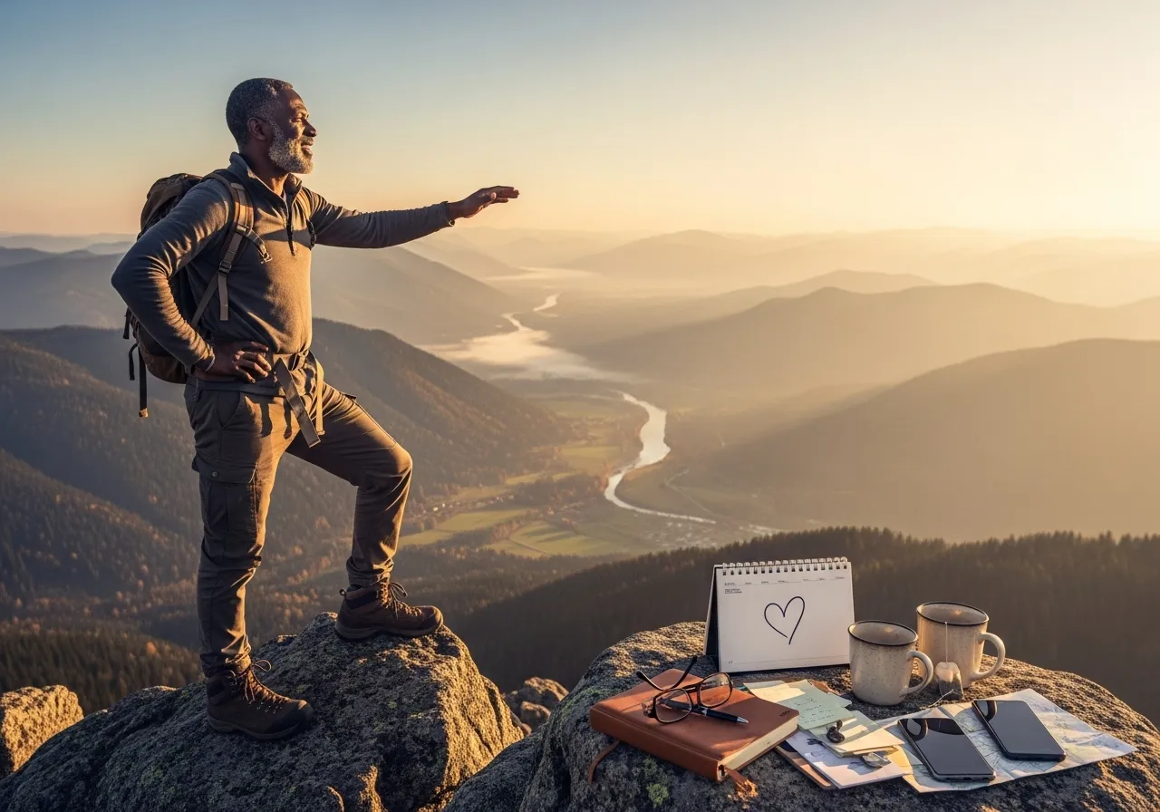 Man hiking on a hilltop.