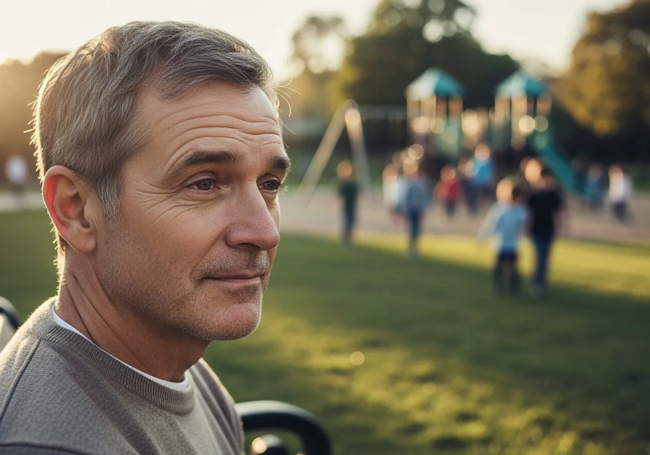 Man watching children play in a park.