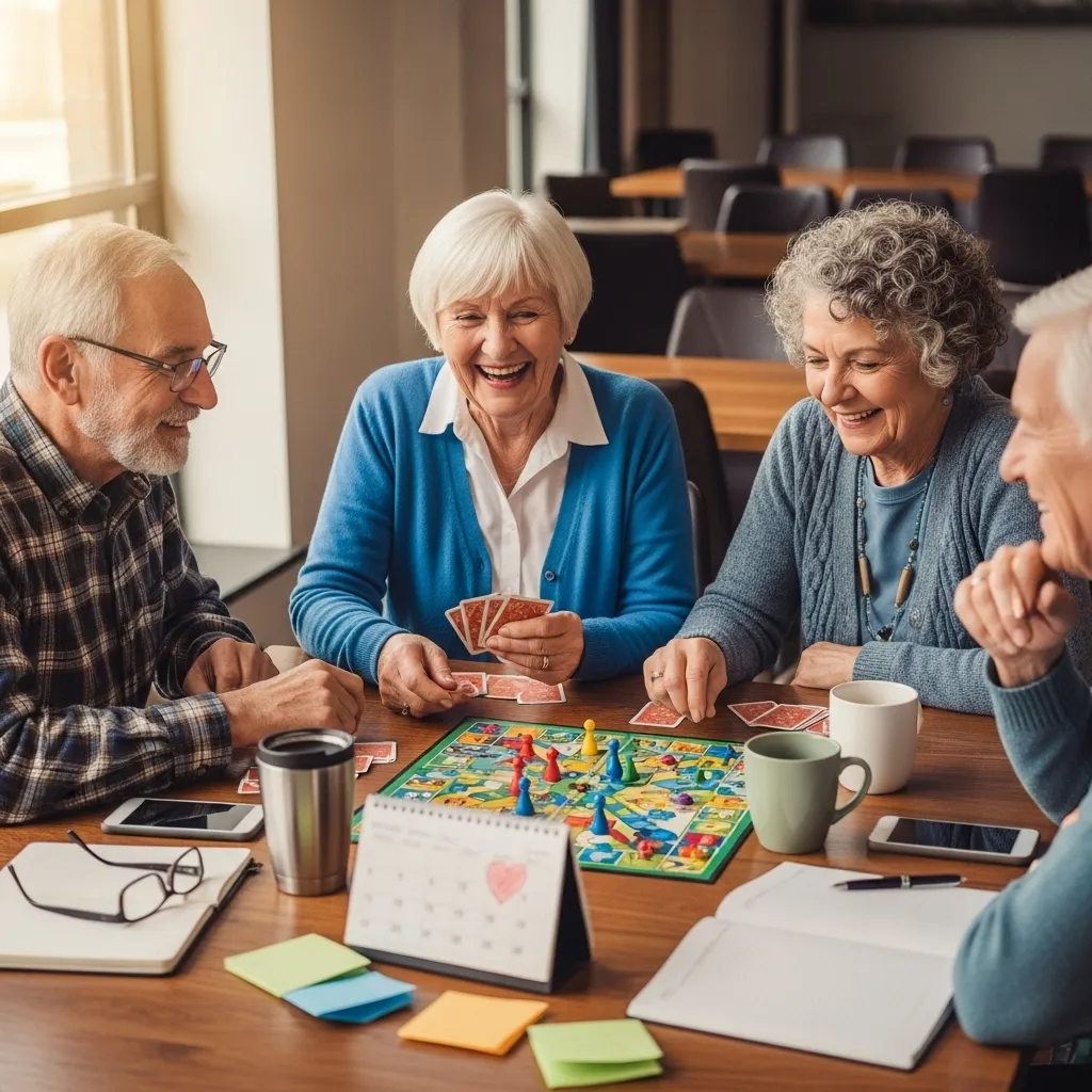 Group of seniors laughing while playing games.