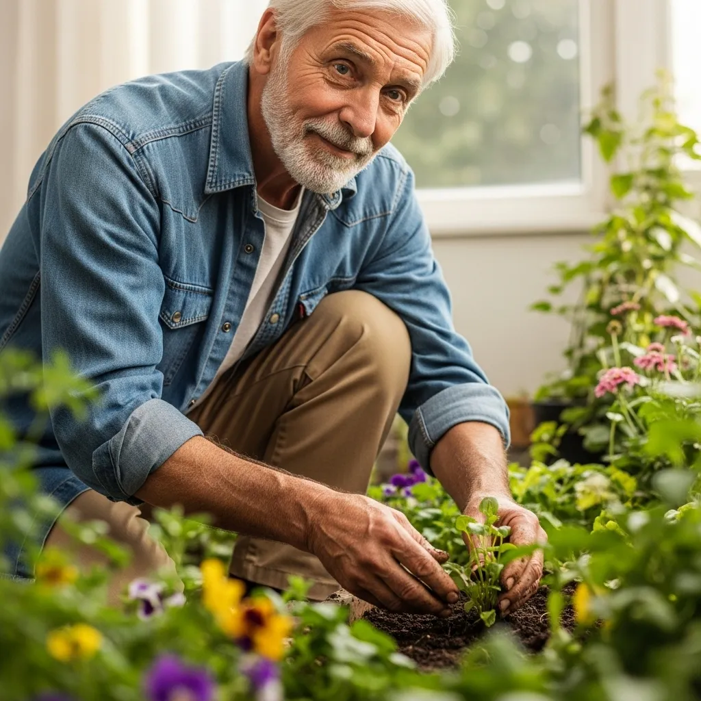Man gardening peacefully.