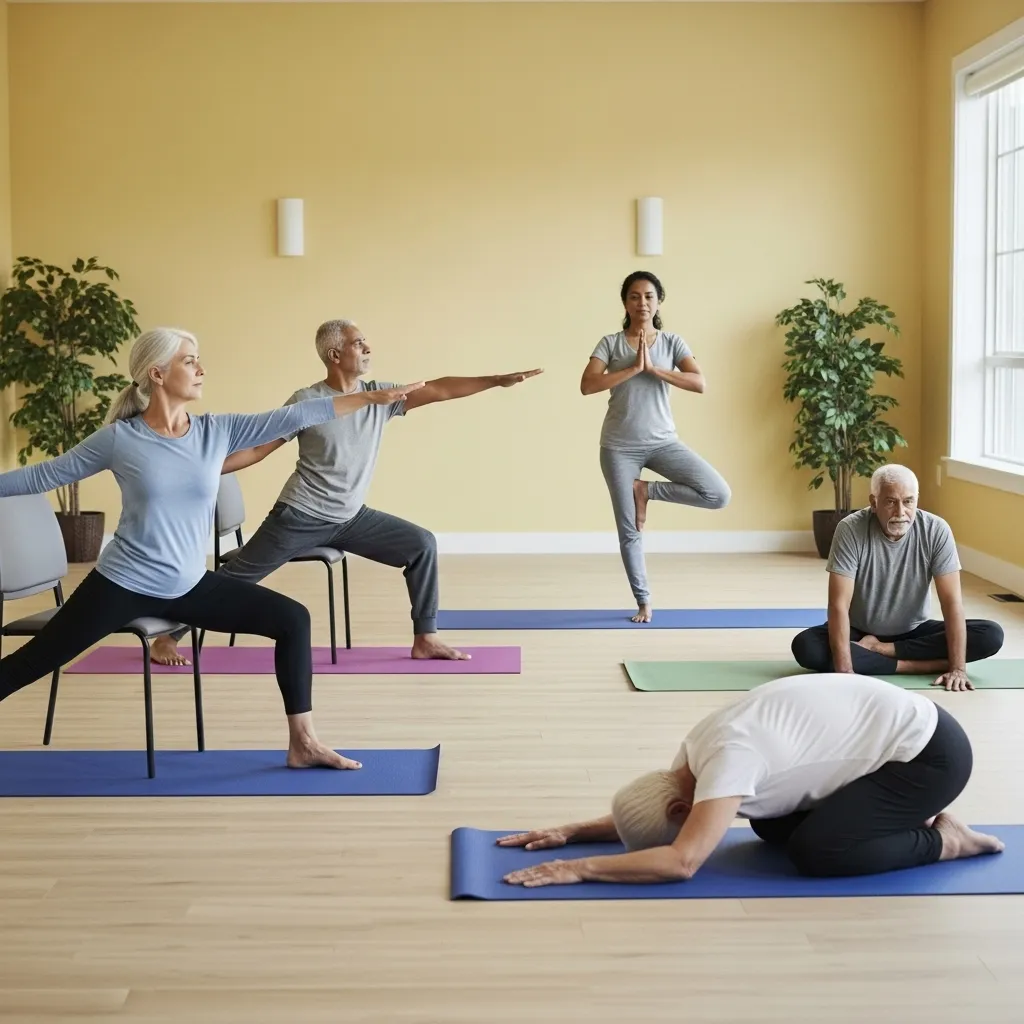 People doing yoga in community center