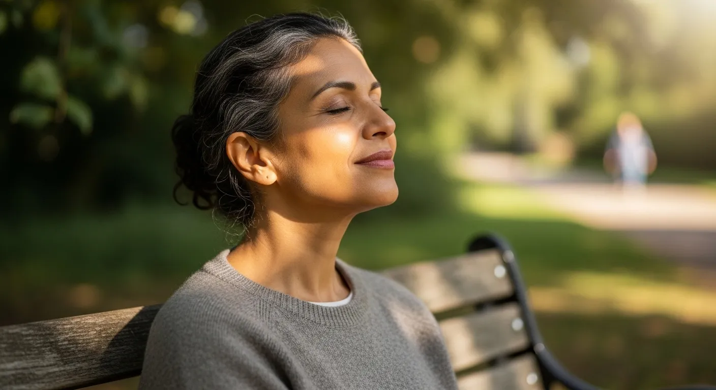 Woman practicing mindfulness in a park.