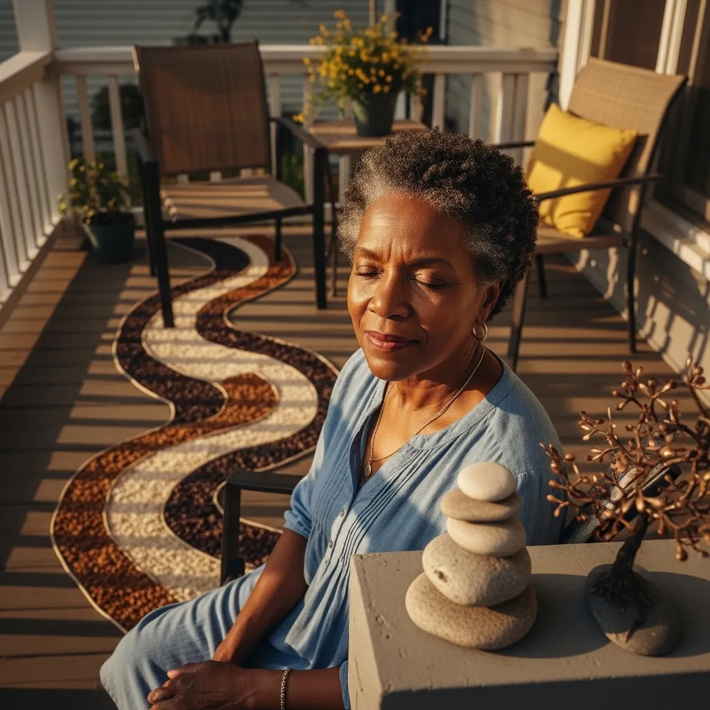 Senior woman enjoying a quiet moment outdoors.