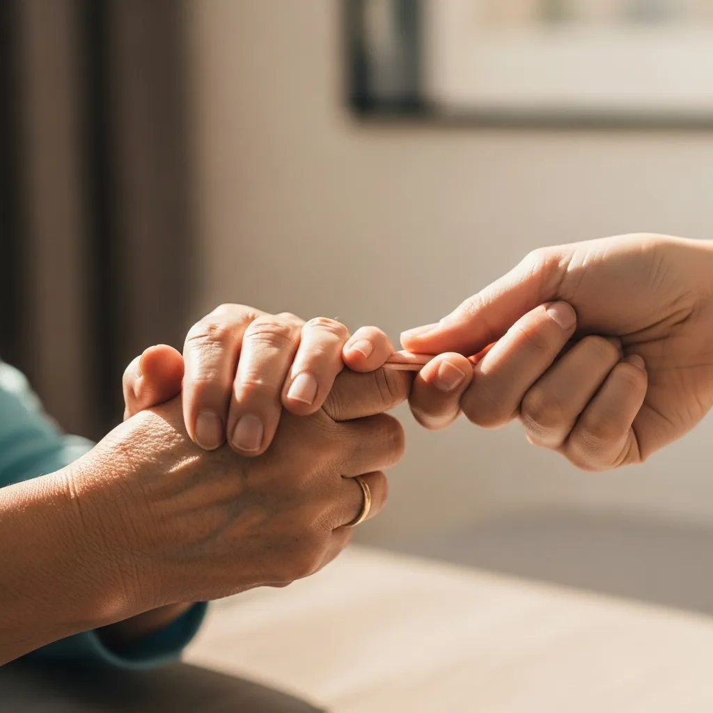 Close-up of one hand pulling away from another