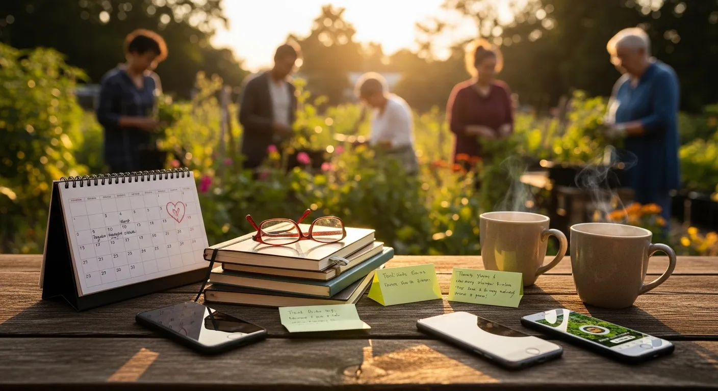 A group volunteers at a community garden.