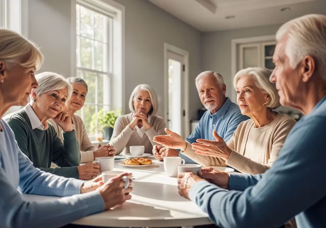 Older adults listening in a support group.