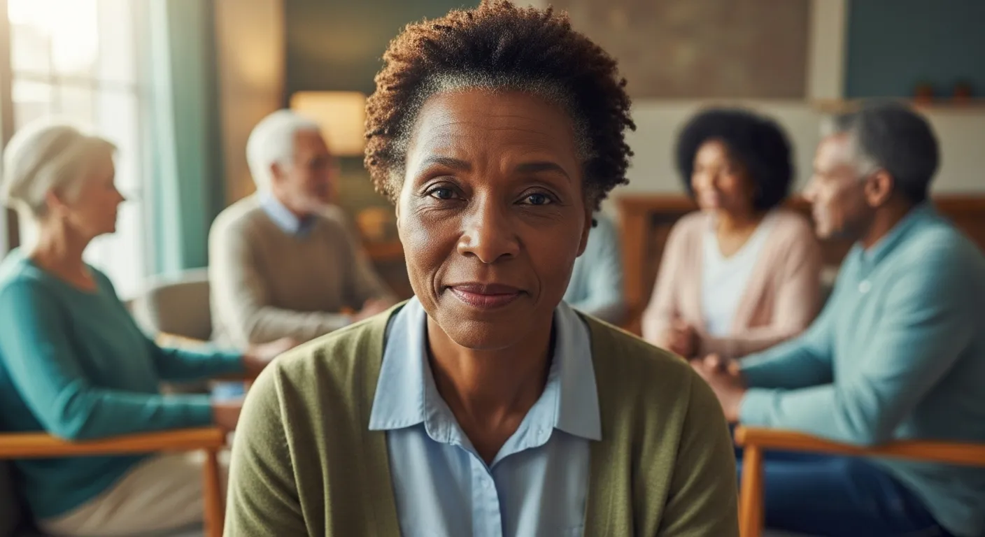 Group of older adults in a support group setting.