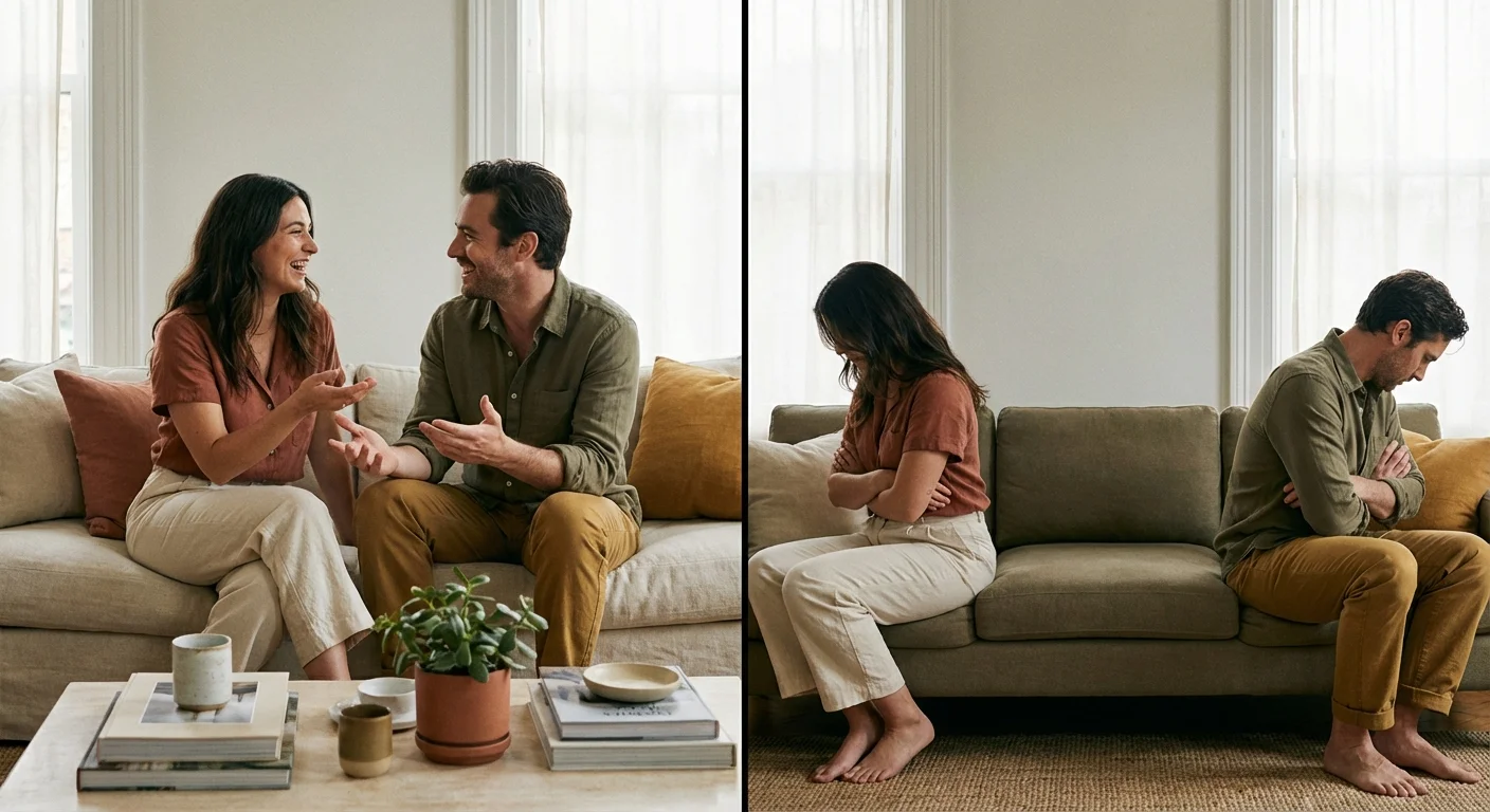 A comparison photo showing open, healthy communication versus closed, toxic communication.