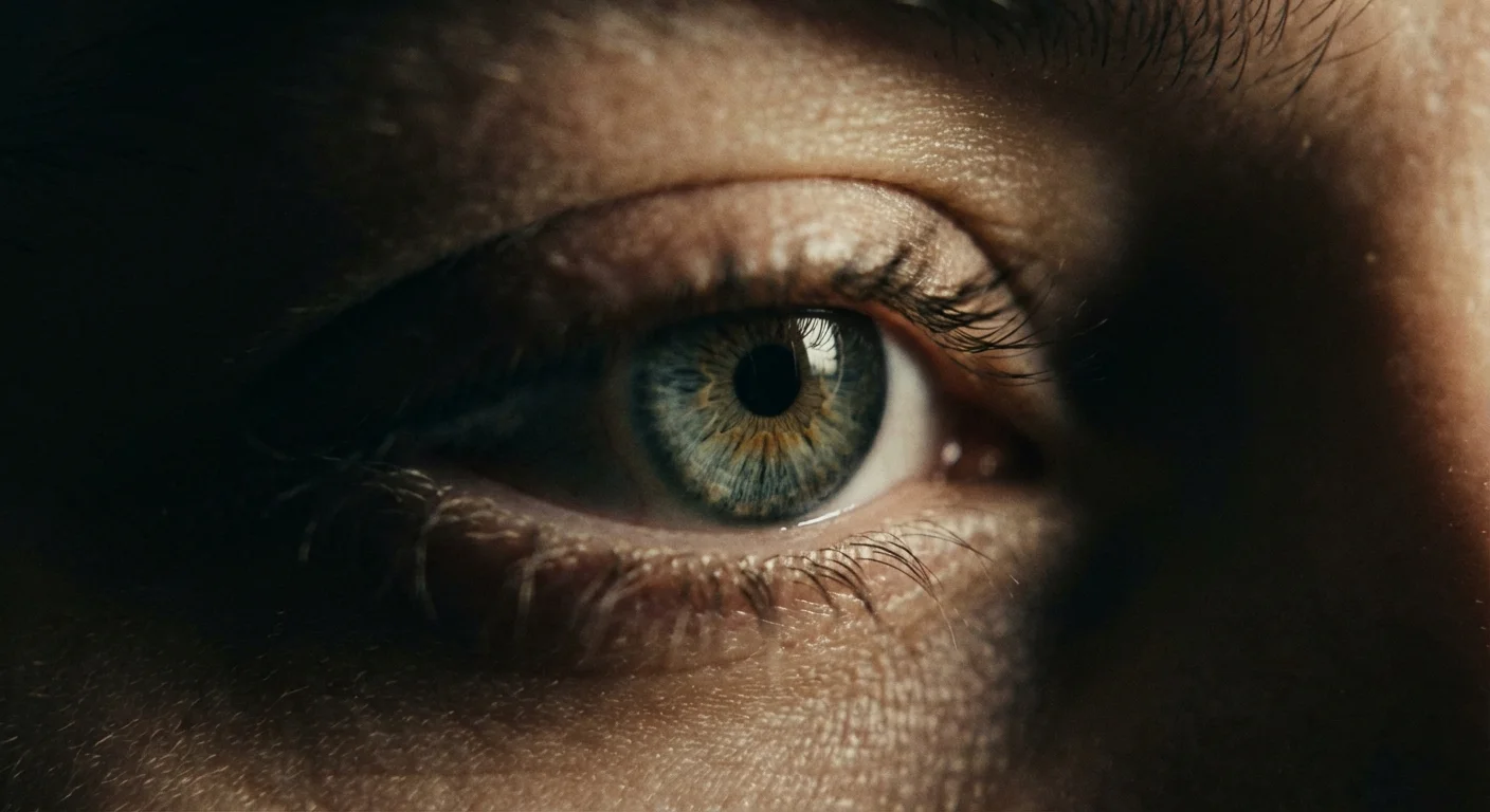 A macro shot of a human eye with slight motion blur on the eyelid.
