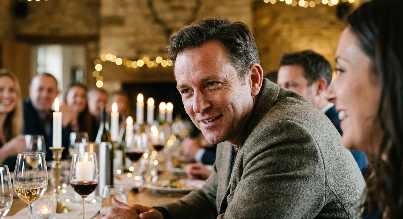 A man leaning in to listen during a social gathering with friends.
