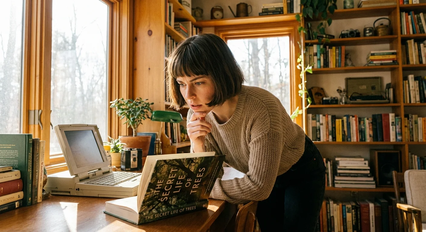A person engaged in learning and self-reflection in a bright home study.