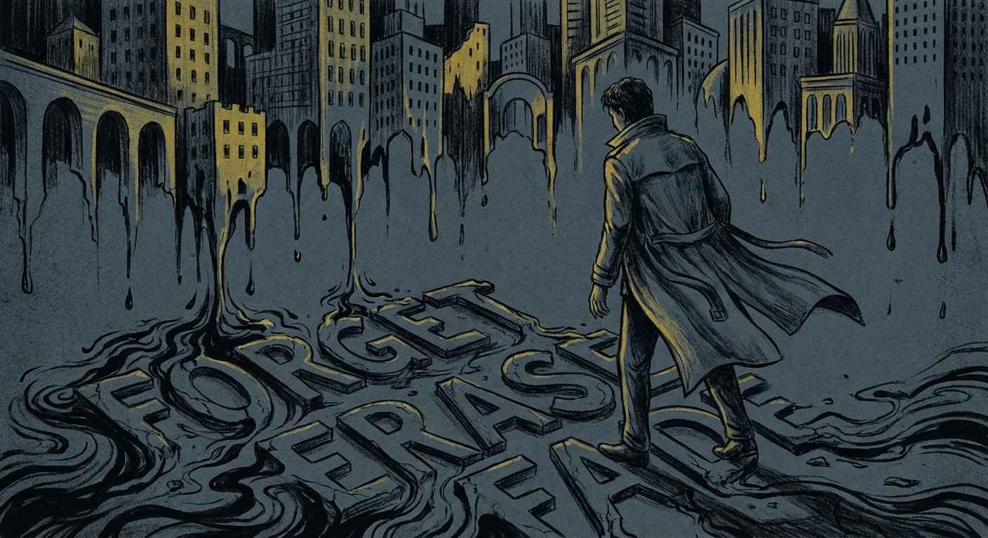 A person standing on dissolving text and melting floors, representing gaslighting.