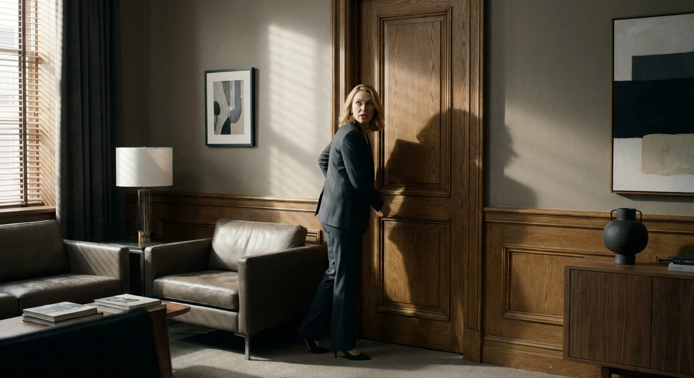 A person's body pointing away from the person they are speaking to.