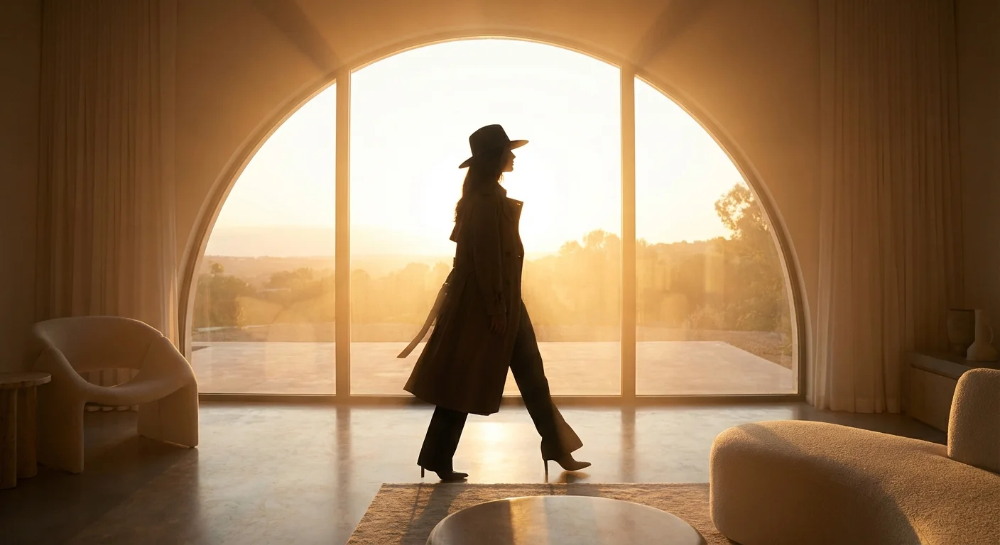 A woman walking toward a bright window, her silhouette strong and hopeful.
