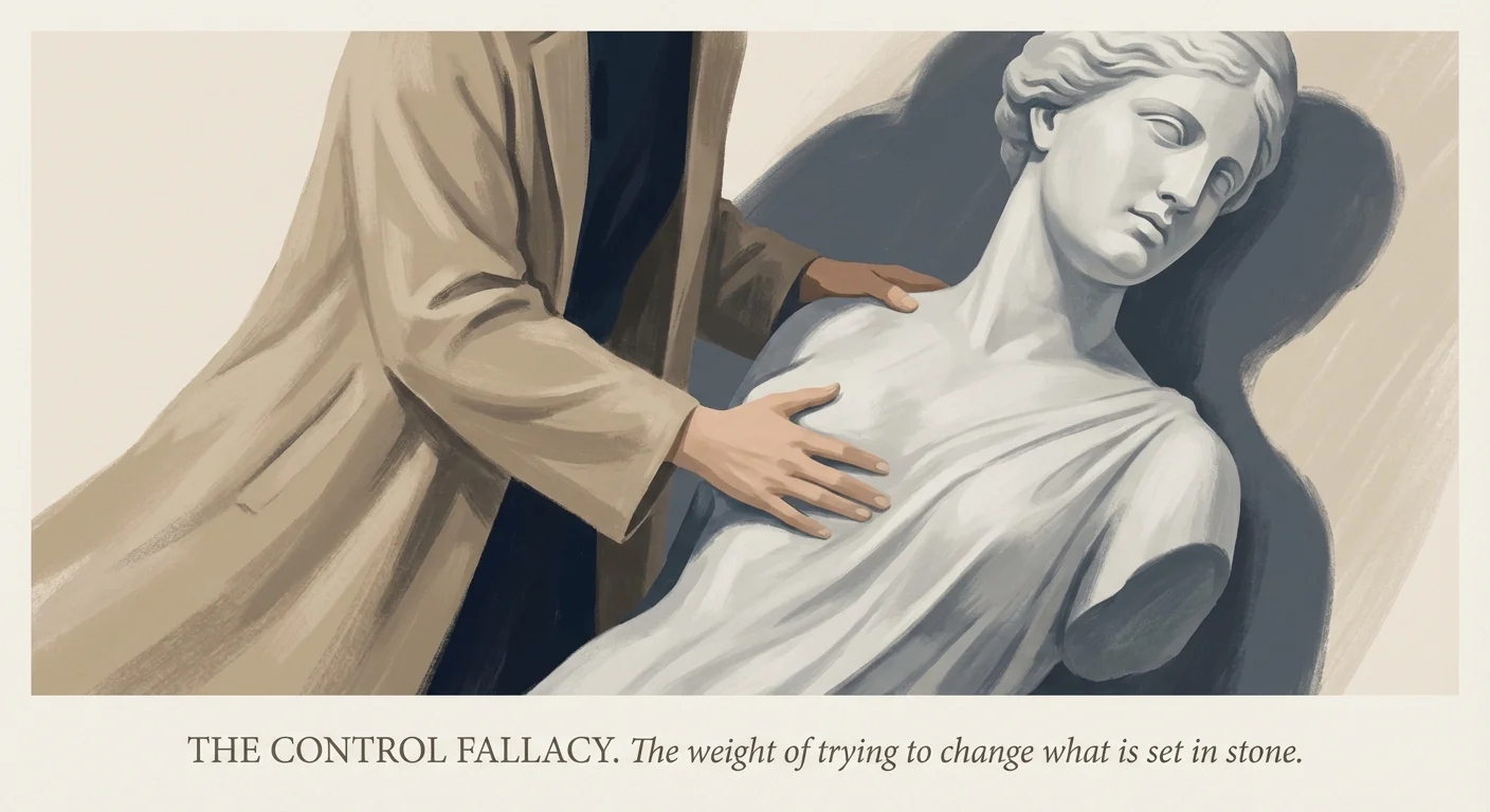 Illustration of a person trying to sculpt a finished marble statue, symbolizing the futility of trying to change others.