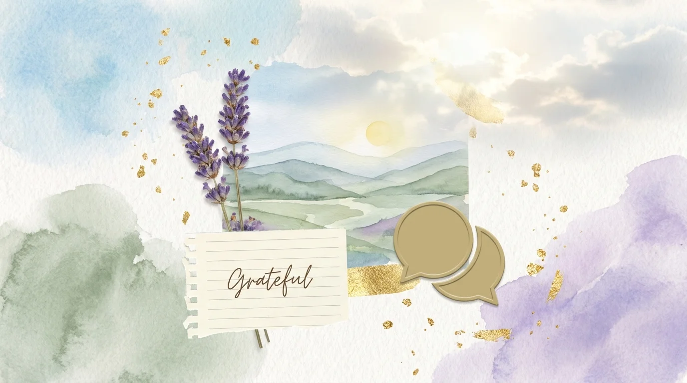 A calming collage with watercolor washes, a pressed flower, and a journal page, representing various ways to treat anxiety.