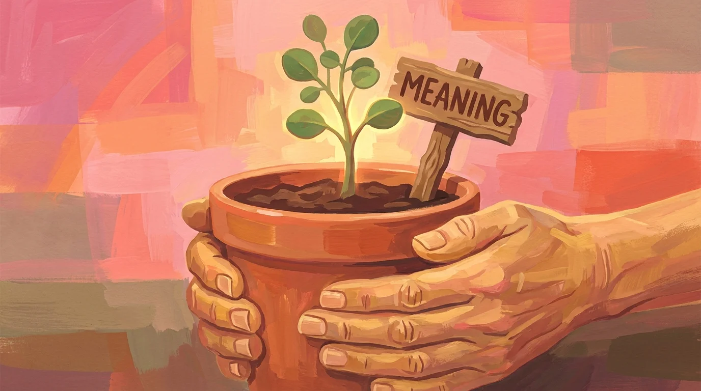 A gouache painting of hands planting a new sapling, symbolizing growth and finding meaning after loss.