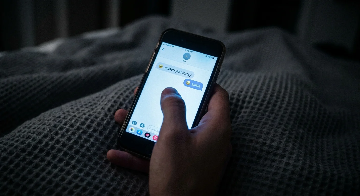 A close-up photo of a smartphone screen showing a text conversation where both parties use the same emoji and typing style.