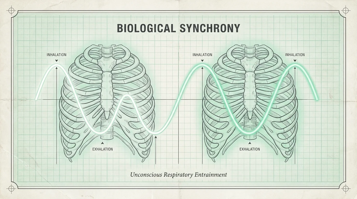 A diagram showing two synchronized sine waves representing the breathing patterns of two people in unison.