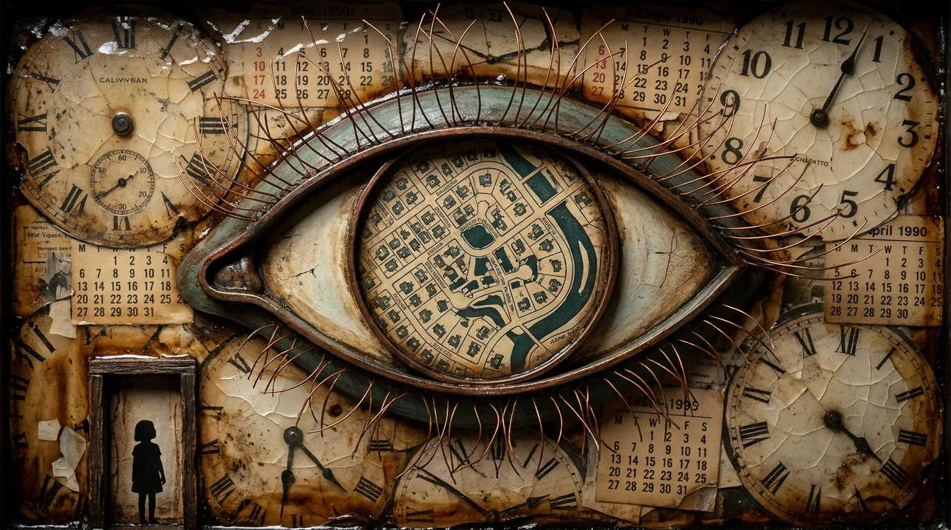 A large eye containing a map of a neighborhood, representing the 'family scout' scanning for danger.