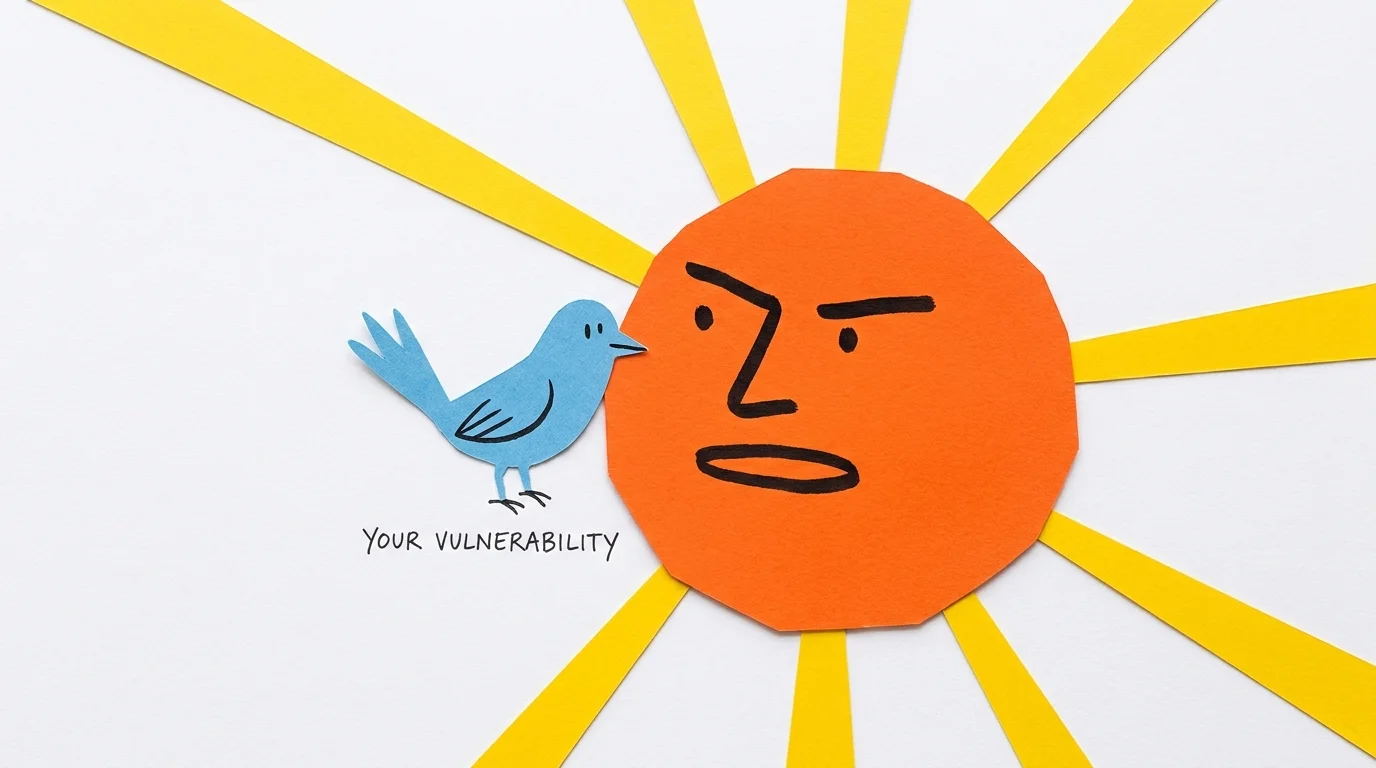 A large orange paper sun completely overlapping a small blue bird, symbolizing an energy drainer centering themselves.