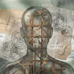 A mixed-media collage showing a human silhouette with a fractured internal wooden frame, representing the delicate architecture of trust.