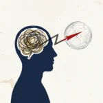 An abstract editorial illustration of a silhouette with a tangled nest of lines inside its head, symbolizing mental confusion.