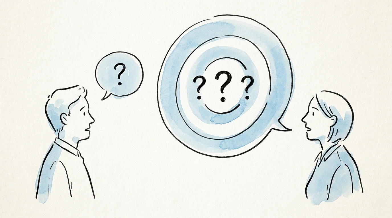 An illustration showing a person echoing a question back to the asker, visualized as a repeating loop in a speech bubble.