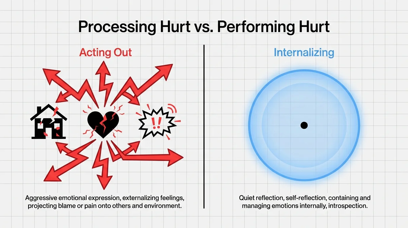 An infographic comparing 'Acting Out' with 'Internalizing' using arrows and geometric shapes.