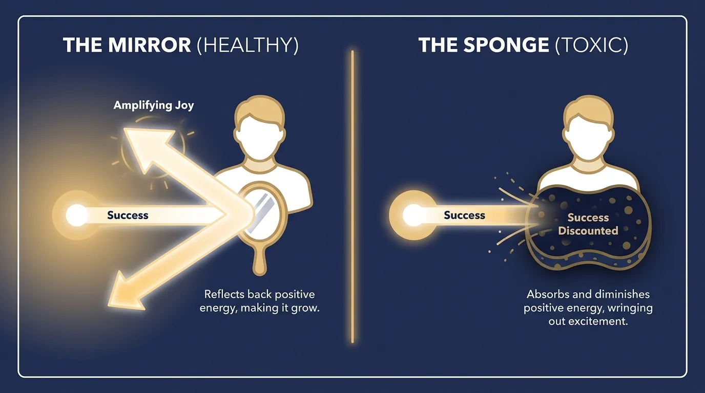 An infographic comparing 'The Mirror' of healthy support to 'The Sponge' of toxic envy.
