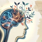 Conceptual paper-craft illustration of a brain with glowing neural pathways and botanical growth representing cognitive health.