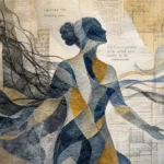 A mixed media collage of a figure made of layered paper and watercolor, symbolizing emotional flexibility and resilience.