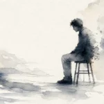 An editorial ink and watercolor illustration of a lonely figure fading into soft gray washes, symbolizing emotional vulnerability.