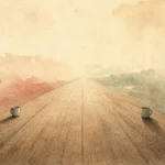 An editorial watercolor illustration of two people sitting at an impossibly long dining table, symbolizing emotional distance.