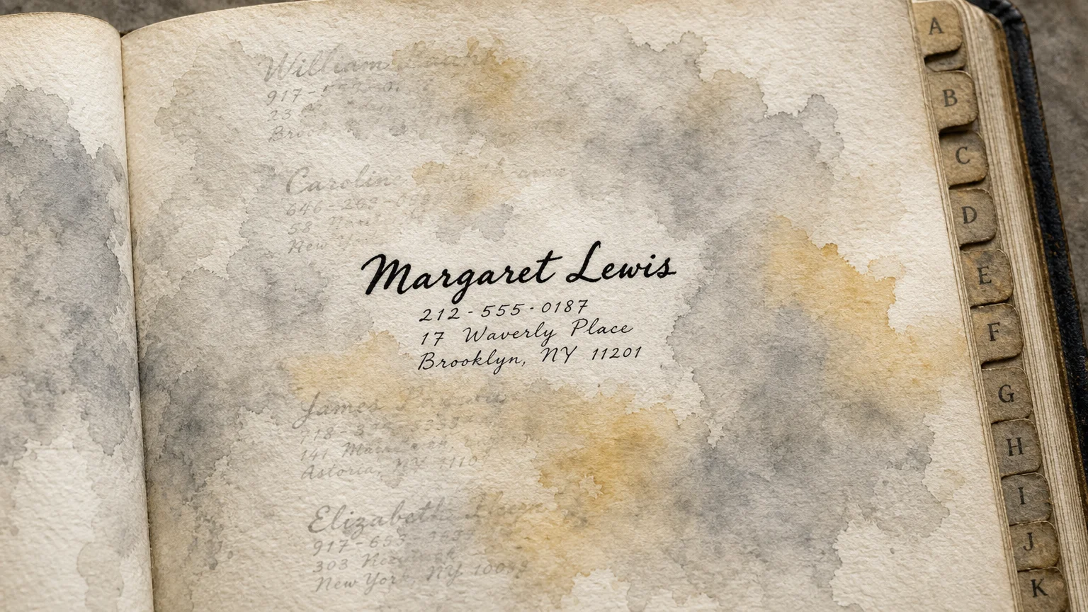 An illustration of a personal contact list where almost all names are faded by watercolor bleeds, leaving only one dominant name sharp.