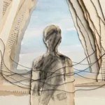 A conceptual paper collage showing a silhouette framed by overlapping paper layers, symbolizing a shrinking world.
