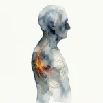 A conceptual watercolor illustration of a senior's silhouette in soft blue, with a glowing gold ink pathway symbolizing an awakening virus.