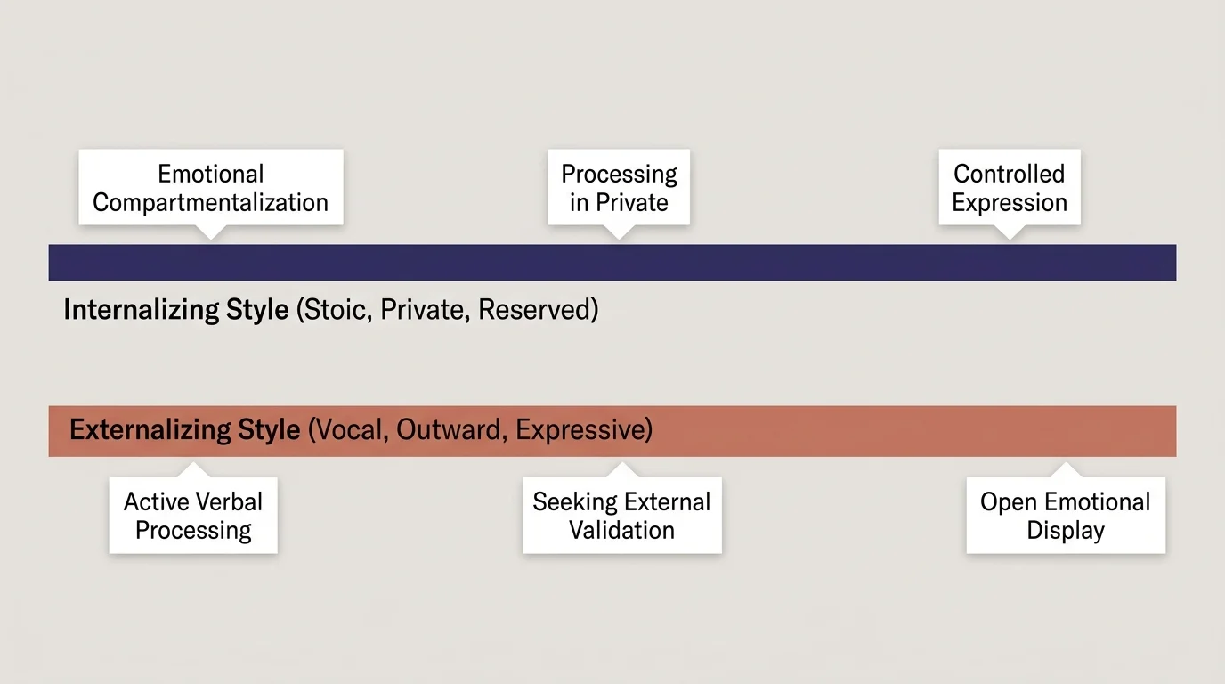 A horizontal data-style diagram comparing 'Internalizing' and 'Externalizing' coping styles with clean labels.
