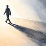 An illustration of an adult walking forward, casting a shadow that reveals a towering parental figure behind them.