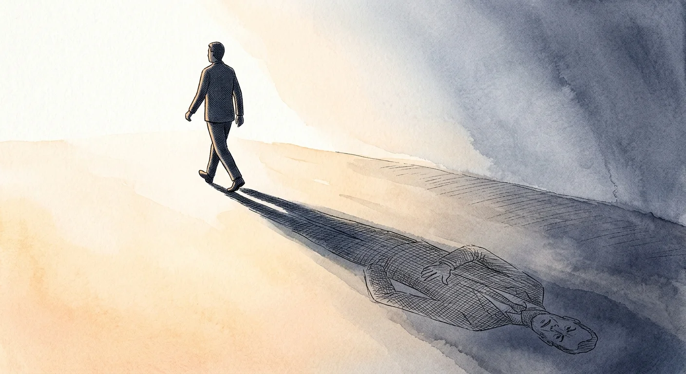 An illustration of an adult walking forward, casting a shadow that reveals a towering parental figure behind them.