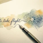 An elegant watercolor illustration of a fountain pen drawing a line that transforms from cursive handwriting into a neural network.