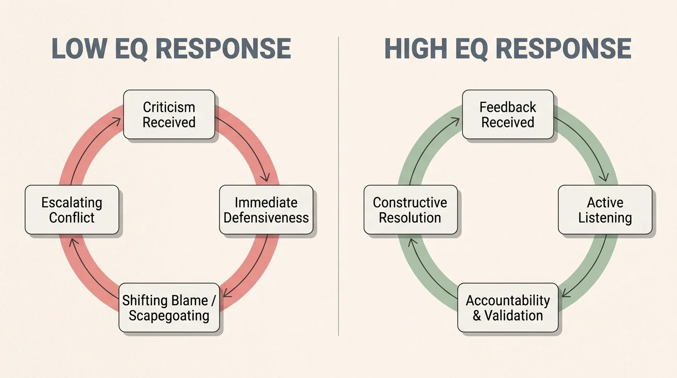 Diagram comparing a red circular Low EQ response loop with a green circular High EQ response loop.