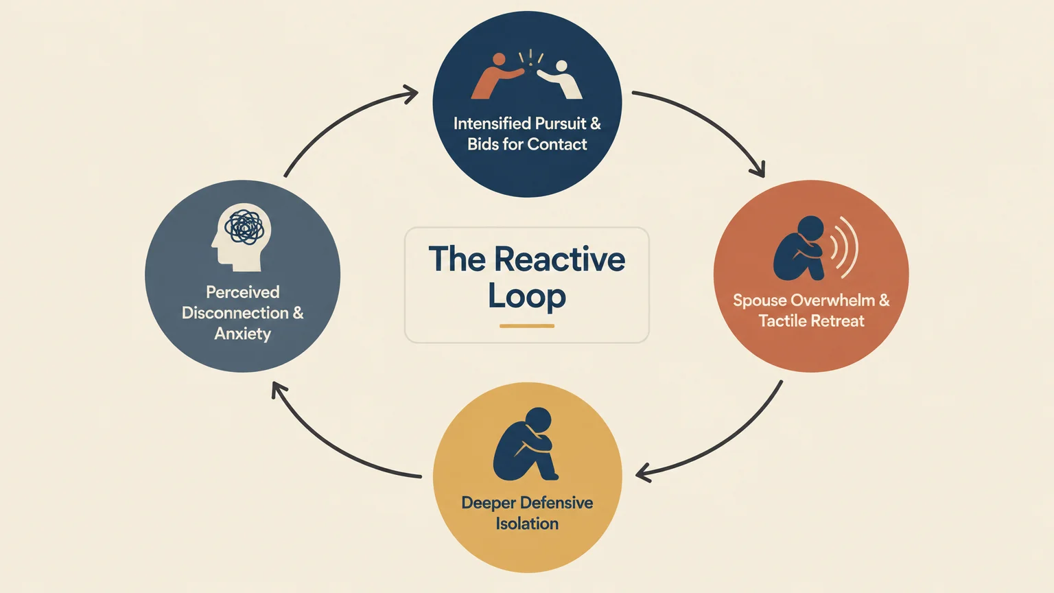 Circular diagram titled The Reactive Loop showing four stages with icons connected by directional curved arrows.